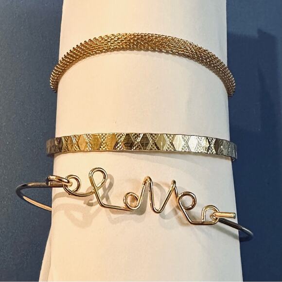 Gold Stack of 3 Bracelets - Picture 1 of 2